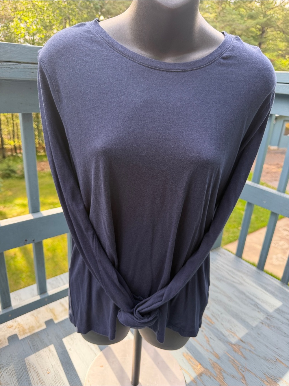 Time and Tru Navy Long-Sleeve Knot Front Tee